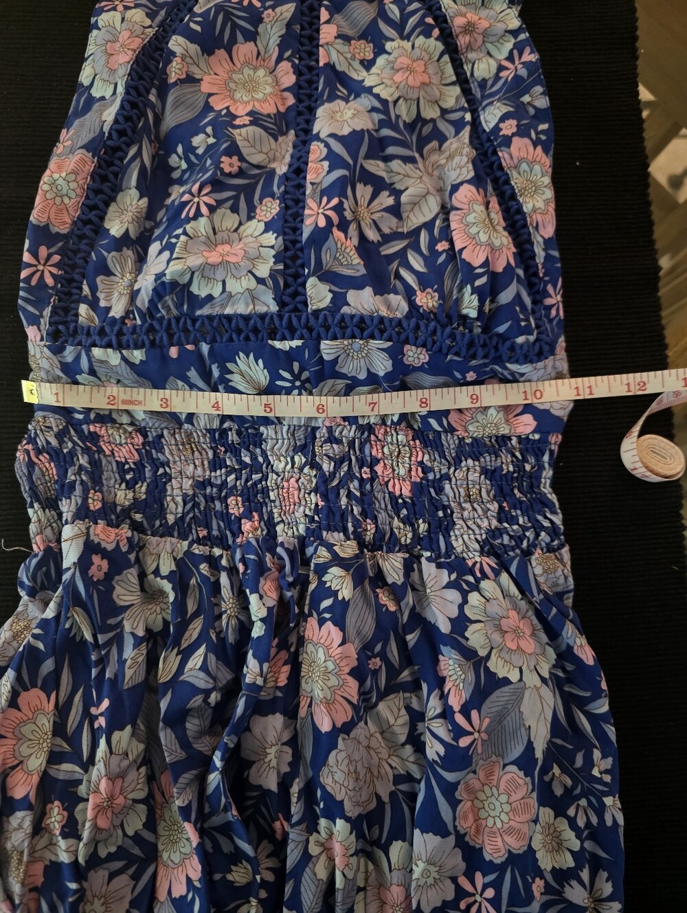 Blue Floral Maxi Dress with Pink Accents - Picture 9 of 10